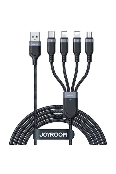 Joyroom Cablu 4 în 1 USB-A - USB-C 2x iPhone Lightning microUSB 1.2m negru