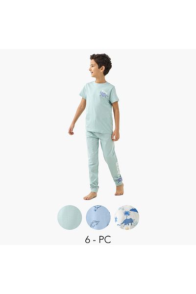 Juniors Dinosaur Print T-shirt and Pyjamas - Set of 3