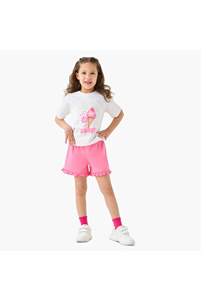 Juniors Solid Shorts with Elasticated Waistband and Frill Detail