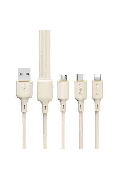 DUDAO Cablu 3 în 1 ranforsat SR USB-A - USB-C / Lightning / microUSB 66W 1,2 m bej