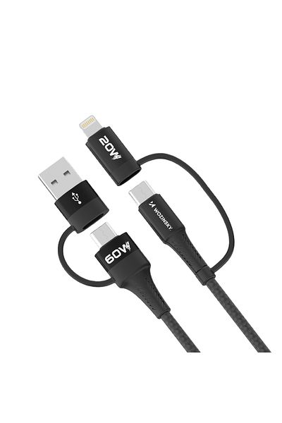 WOZINSKY Cablu universal 4 în 1 2x USB-C 1x USB-A 1x Lightning 60W 1m Negru