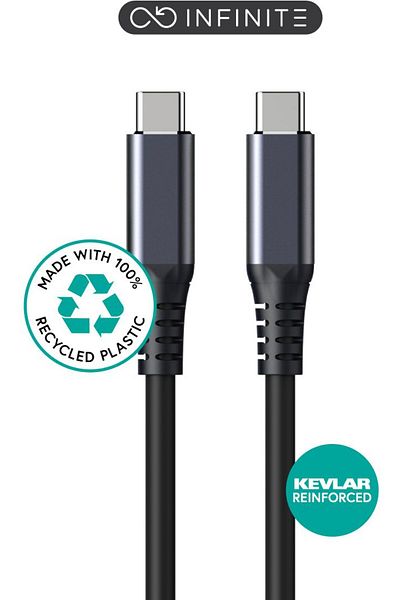 Inna marka Kabel USB-C eSTUFF INFINITE 1m, USB4 Gen2x2, 100W, 20Gbps, 8K/60Hz, Czarny, Z Recyklingu, ES604175