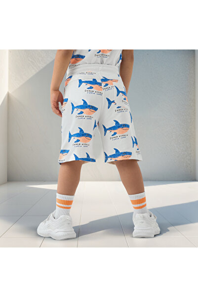 Juniors Shark Print Shorts with Drawstring Closure and Pockets