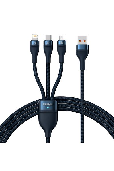 Baseus 3w1 Kabel przewód do szybkiego ładowania USB-A-USB-C microUSB Lightning 66W 480Mb/s 1.2m niebieski