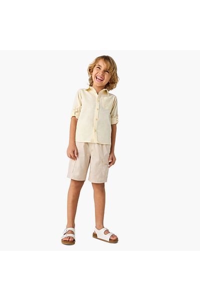 Juniors Solid Cargo Shorts with Elasticated Waistband and Pockets