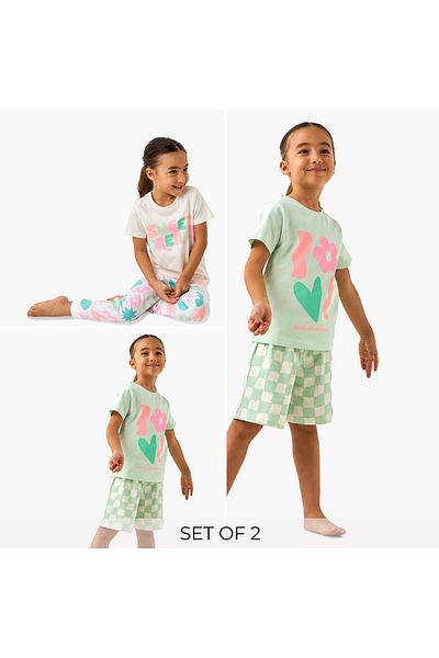 Juniors 4-Piece Printed T-shirt and Pyjama Set