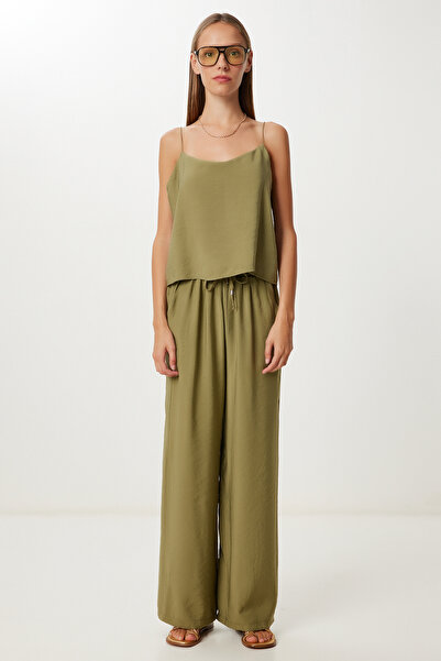 Lovelyİstanbul Σετ παντελόνι μπλούζας με λουράκι LMC0064 OLIVE GREEN