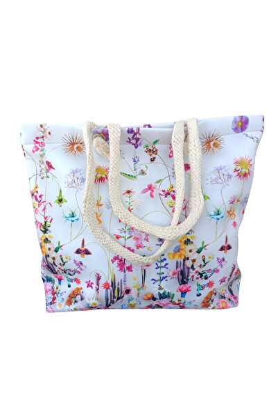 fancykidsantalya Women's Beach Bag with Zipper, Lined Pocket, Floral Pictures...