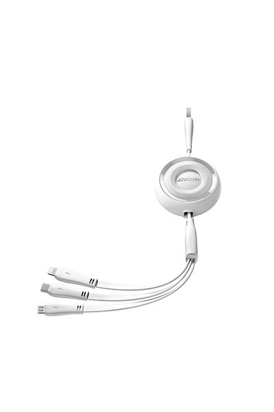 Joyroom Cablu retractabil 3 în 1 Colorful Series USB-A la USB-C / iPhone Lightning / microUSB, 1 m, alb
