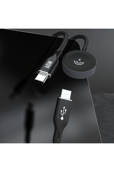 DUDAO Cablu încărcător 2 în 1 pentru Apple Watch + mufă USB-C PD 60W - Negru