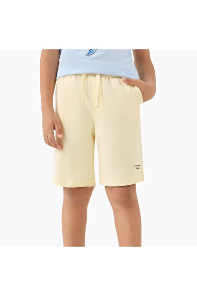 Juniors Slogan Applique Shorts with Pockets and Drawstring Closure