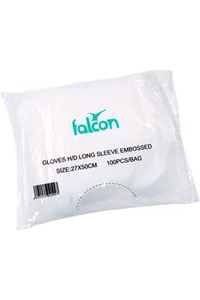 Falcon Plastic Long Gloves Food Service Hand Protective Disposable Gloves 100 Clear