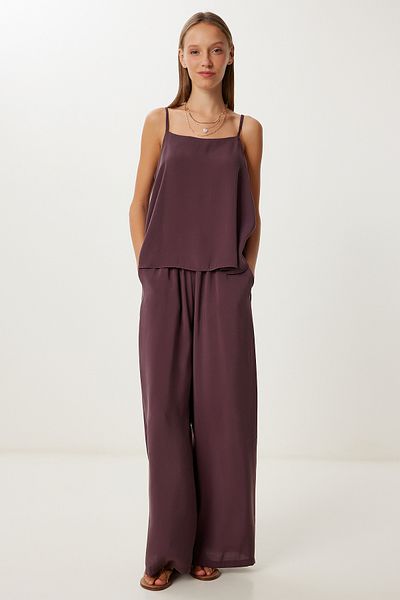 Lovelyİstanbul Modal Blouse Pants Suit with Strap Lmc0065 Mürdüm