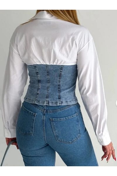 My Blog Cămașă albă cu aspect de corset din denim