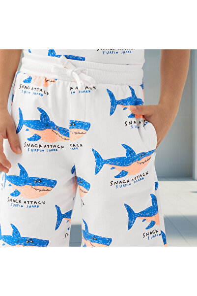 Juniors Shark Print Shorts with Drawstring Closure and Pockets