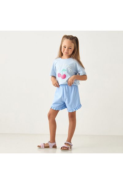 Juniors Solid Shorts with Elasticated Waistband and Ruffle Detail