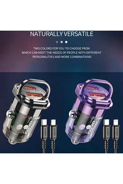REDz Accessories Set adaptor auto KSC-1193 cu cablu Lightning, încărcare rapidă 36W, violet