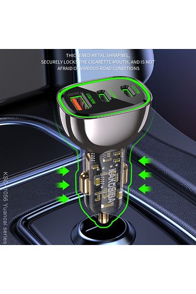 REDz Accessories Adaptor auto KSC-1056, 2 x Tip-C și USB, încărcare rapidă 125W, negru