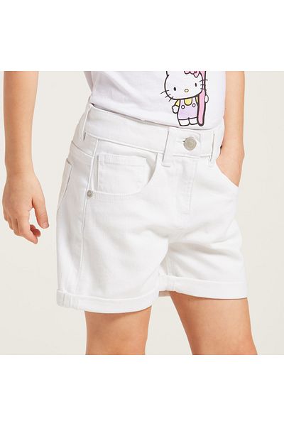 Juniors Solid Shorts with Pockets and Button Closure