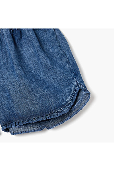 Juniors Solid Denim Shorts with Ruffle Detail