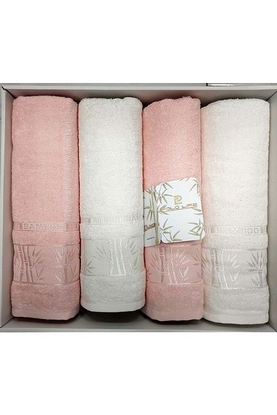 polo life 4 Piece Bamboo Bath Set (Large Size), Bath Towel Set-Pink Cream