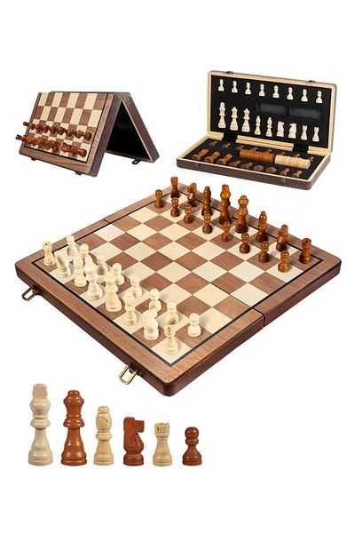 N2Y Rightsure 15 Inch Chess Board, Chess Set, Magnetic Chess Pieces, 2 Queen Chess Checkers 2-in-1 Board