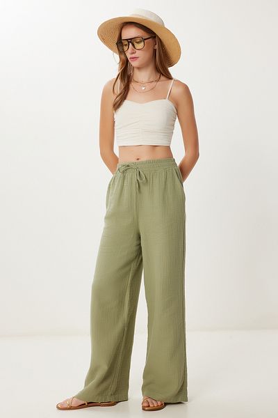 Lovelyİstanbul Muslin Palazzo Trousers Lmx0008 Green
