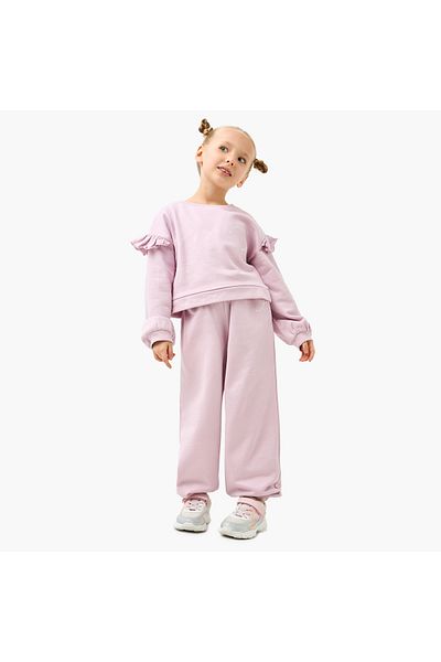Juniors Solid Ruffle Detail Sweatshirt and Elasticated Joggers Set