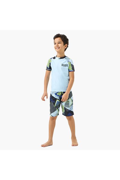 Juniors Printed Swim T-shirt and Shorts Set
