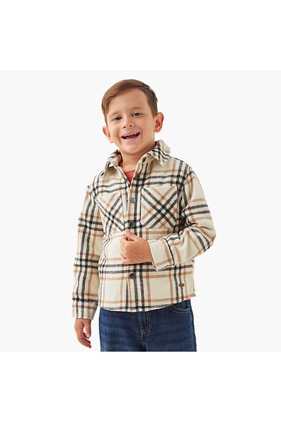 ELIGO Checked Heavy Jacket with Pockets and Snap Button Closure