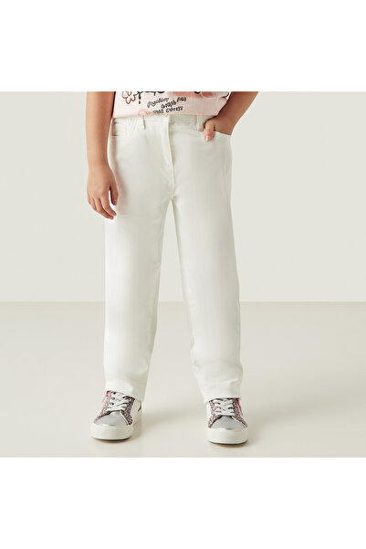 Juniors Solid Pants with Pockets and Button Closure