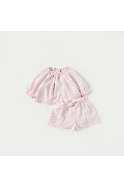 ELIGO Embroidered Top and Shorts Set