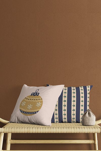 Homeilla New Year Themed Ball and Striped Flower Pattern Digital Printing Double Sided 2-Piece Throw Pillow Cover