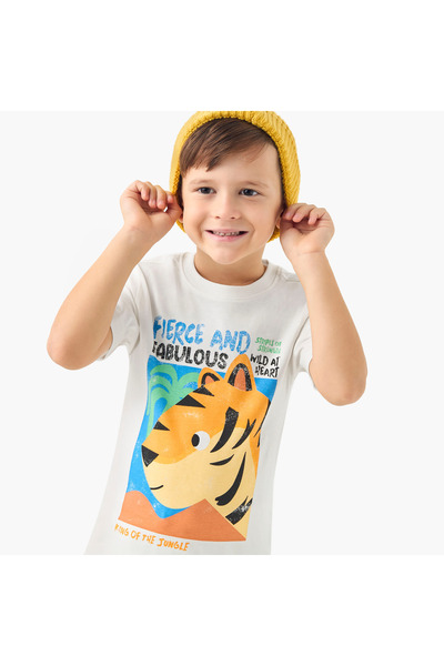 Juniors 2-Piece Printed Crew Neck T-shirt and Shorts Set