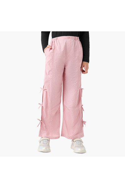Juniors Solid Pants with Semi-Elasticated Waistband and Tie-Ups