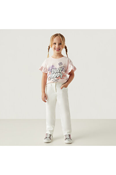 Juniors Solid Pants with Pockets and Button Closure