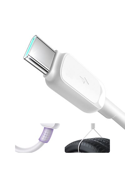 Joyroom Cablu USB-A - USB-C 3A 1,2 m seria multicoloră A14 - Alb