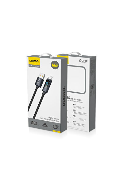 DUDAO Cablu L7T USB-A - USB-C 66W cu afișaj LED 1m - Negru