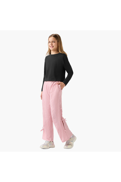 Juniors Solid Pants with Semi-Elasticated Waistband and Tie-Ups