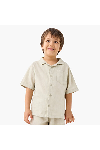 ELIGO Solid Camp Collar Shirt and Elasticated Shorts Set