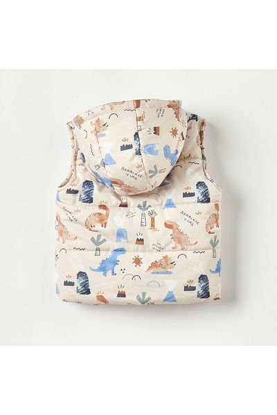 Juniors Printed Gilet with Hood and Button Closure
