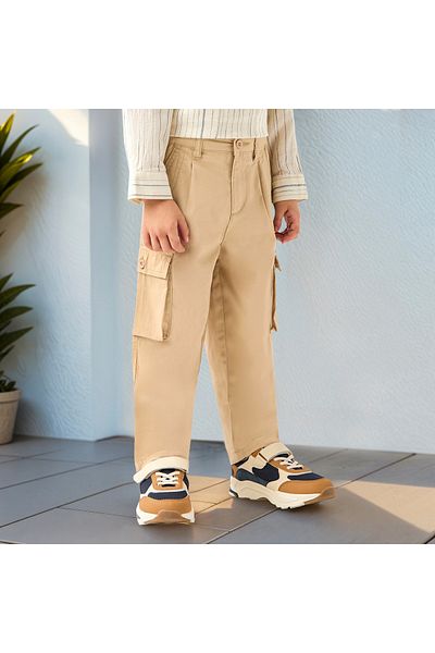 Juniors Solid Cargo Pants with Button Closure