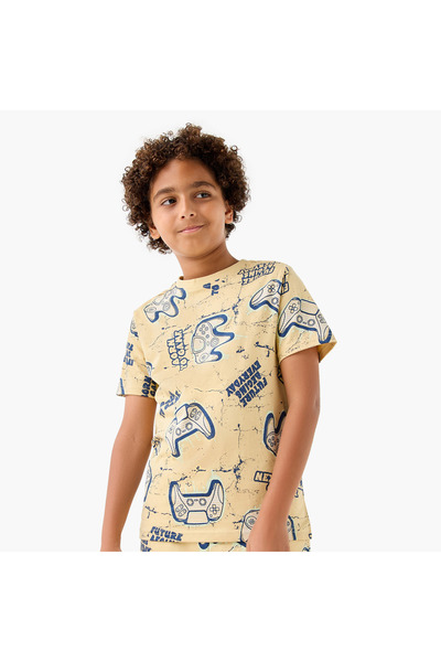 Juniors طقم تيشيرتات وشورتات مطبوعة برسومات اللاعبين، مكون من 3 قطع