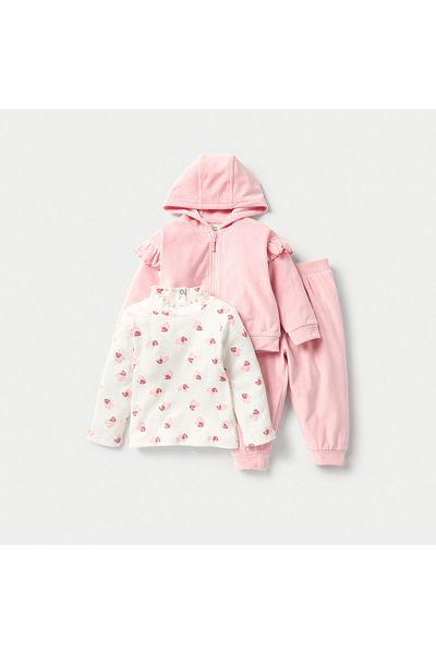 Juniors 3-Piece Printed T-shirt with Sweatshirt and Joggers Set
