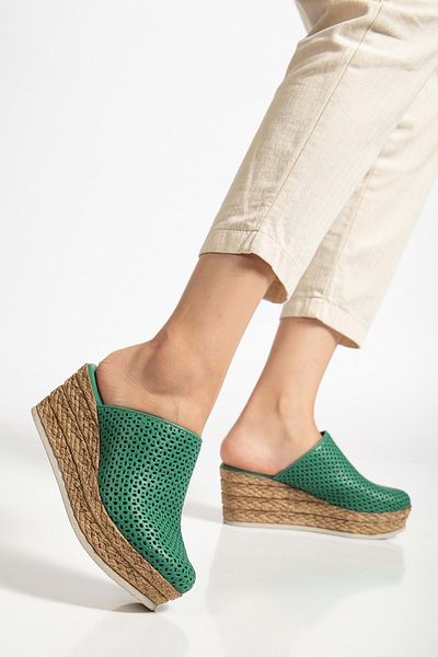 ANALİN SHOES Γυναικείες παντόφλες με κλειστό δάχτυλο από γνήσιο δέρμα - Pine