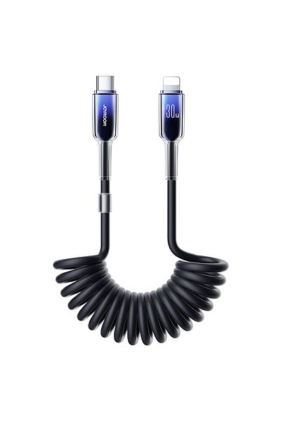 Joyroom Cablu spiralat USB-C - iPhone Lightning Crystal-Clear Series 30W 1,5m - Negru
