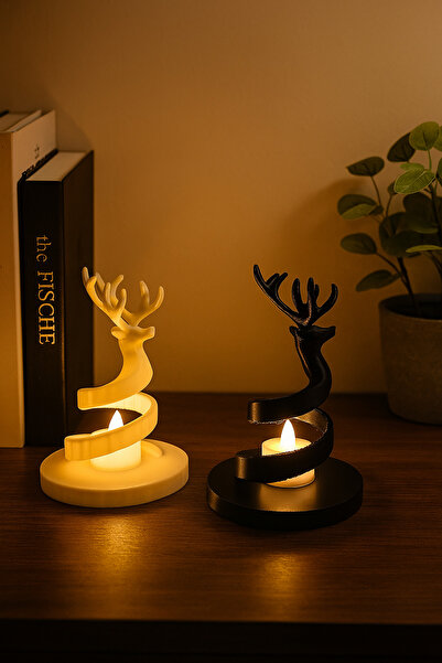 NOVATECH İNOVASYON GEYİK Temalı Mumluk Dekoratif Mumluk Masa Üstü Mumluk Pilli Mumluk