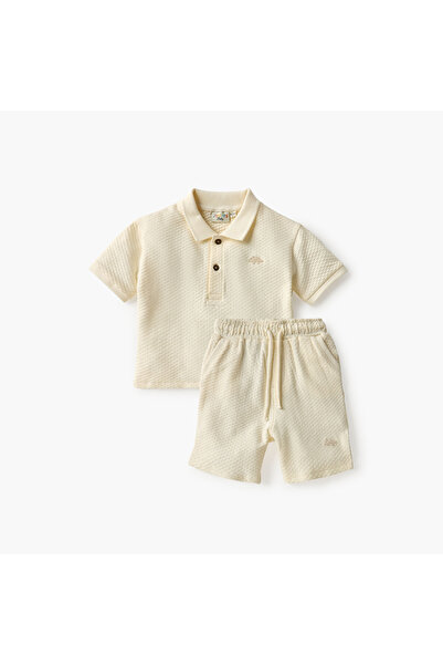 Juniors Textured Polo T-shirt and Shorts Set