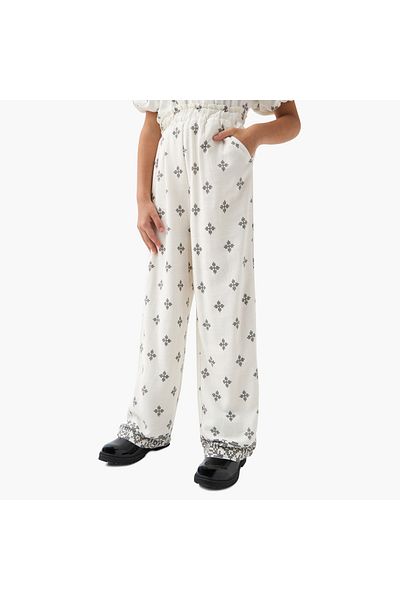 ELIGO All-Over Print Pants with Elasticated Waistband and Pockets