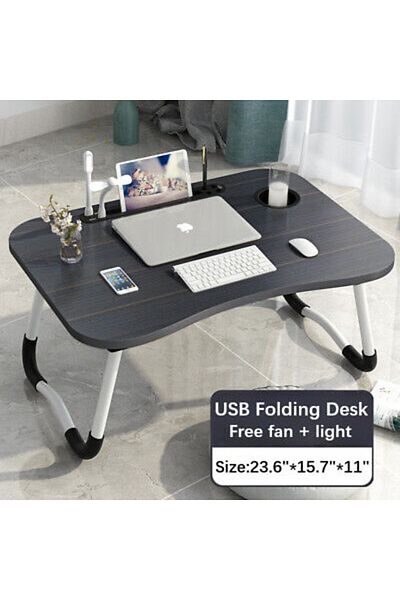 Türkiye Laptop Bed Desk, Foldable Laptop Lap Desk Tray Table with USB Charge Port, Black